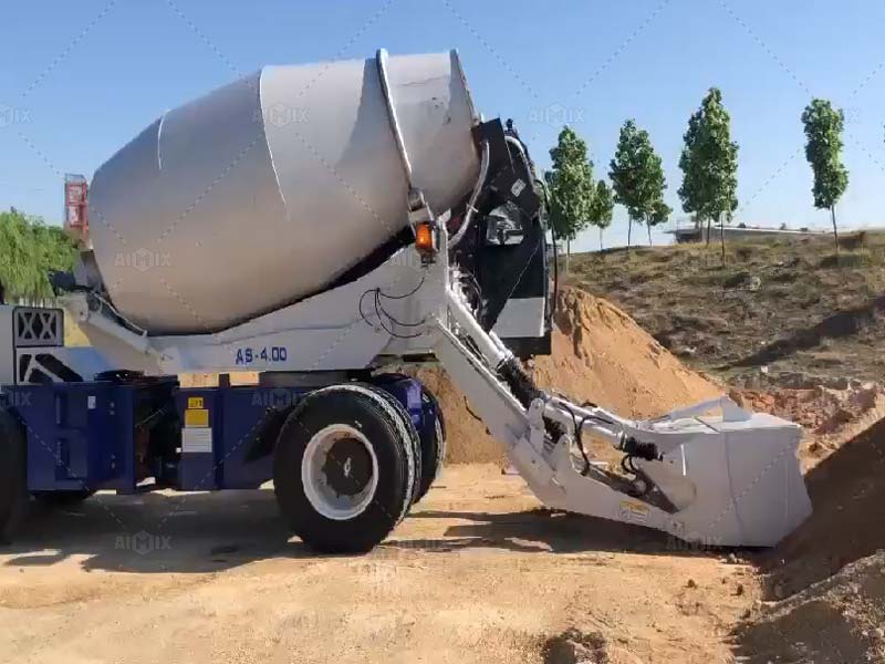 Loading of the self loading concrete mixer
